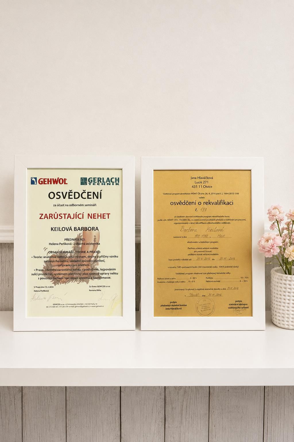Certifikáty z kurzů pedikúry